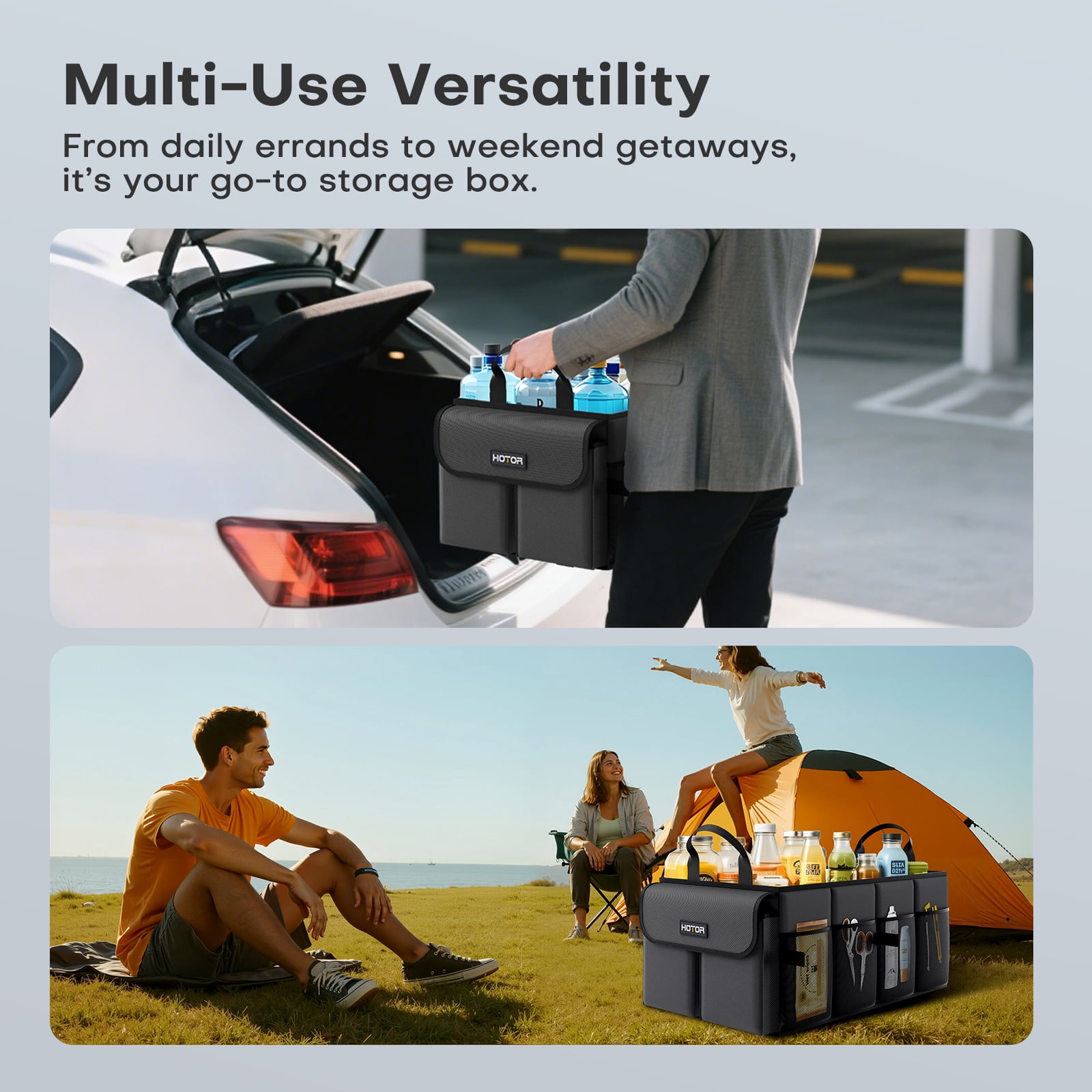 HOTOR Trunk Organizer for Car and SUV - Large-Capacity Car Organizer with Multiple Compartments, Foldable Car Organization for Car Accessories, Tools, Sundries, Black