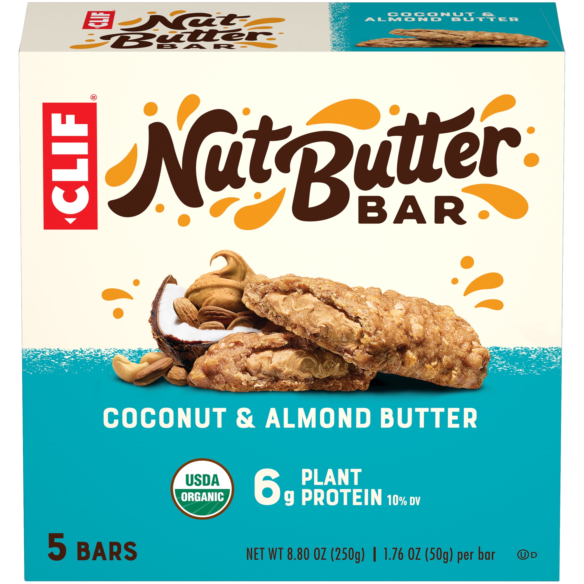 CLIF Nut Butter Bar, Organic Snack Bars, Coconut Almond Butter, 5 Ct, 1.76 oz (Packaging May