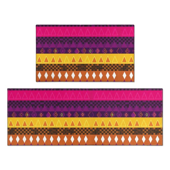 Geometric Stripe Pink Pattern Anti Fatigue Kitchen Rugs Set Of 2, Non Slip Washable Decorative Floor Mats for Kitchen Sink Laundry, 17"x30" and 17"x47"