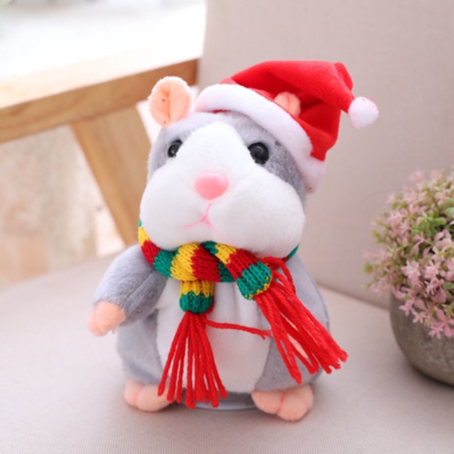Jouets en Peluche Hamster Parlant Mignon, Jouets Électriques pour Enfants, Apprendre à Parler et Répéter Hamster, Poupée en Peluche Enregistrement de Noël