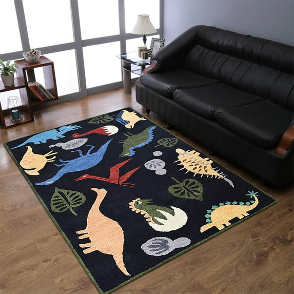 Rugsotic Carpets Hand Tufted, Kids Wool Area Rug, Black, 5'x8'