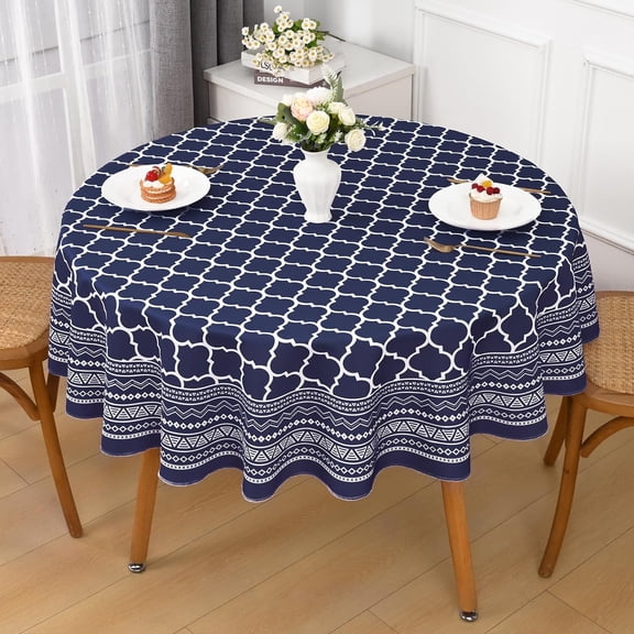 Round Tablecloth 60 inch, Navy Blue Waterproof Outdoor Tablecloth, Washable Tablecloths Round Tables, Morocco Table Cloth Round 60 inch