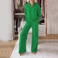 thumbnail image 2 of Towmus Women's 2 Piece Lounge Sets Casual Fall Travel Outfits Fashion Wide Leg Tracksuit V Neck Loungewear Baggy Comfy Sweatsuits, Green, M, 2 of 6