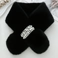 thumbnail image 2 of yuCgh Women's Fashion Pearl Scarf, Cute Plush Thickened Warm Cross Neck Scarf, Winter Neck Warmer, Soft Faux Fur Scarf, Women's Accessory Scarf,Black, 2 of 3