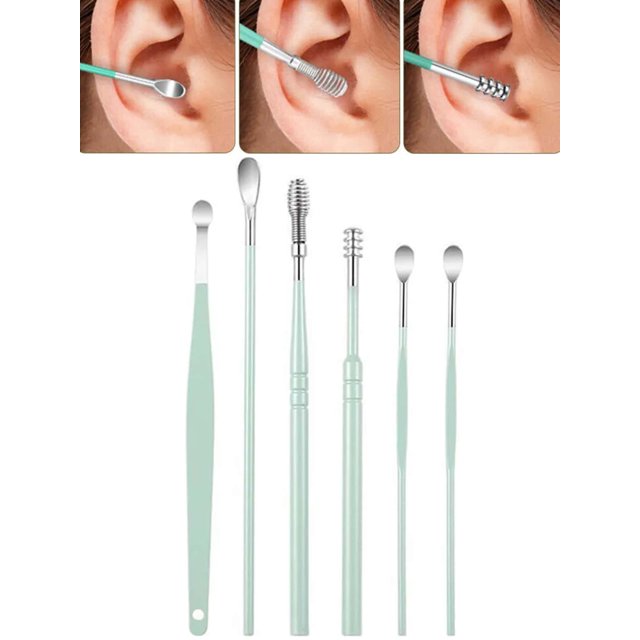 6 Pcs/Ensemble Cure-Oreilles avec Sac de Rangement, Cuillère Minimaliste en Acier Inoxydable pour Usage Quotidien