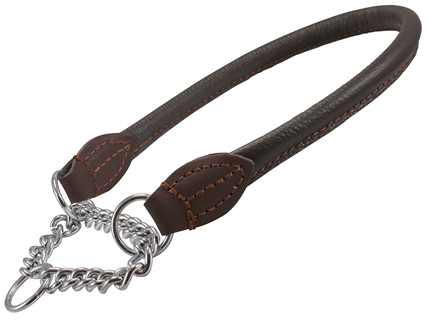 Rolled Genuine Leather Martingale Dog Collar Choker Brown 7 Sizes