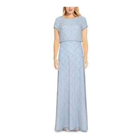 Adrianna Papell Women's Beaded Blouson Gown Blue Size 16