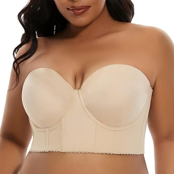 Women's Longline Strapless Bra Push Up Plus Size Full Coverage Underwire Hide Back Fat