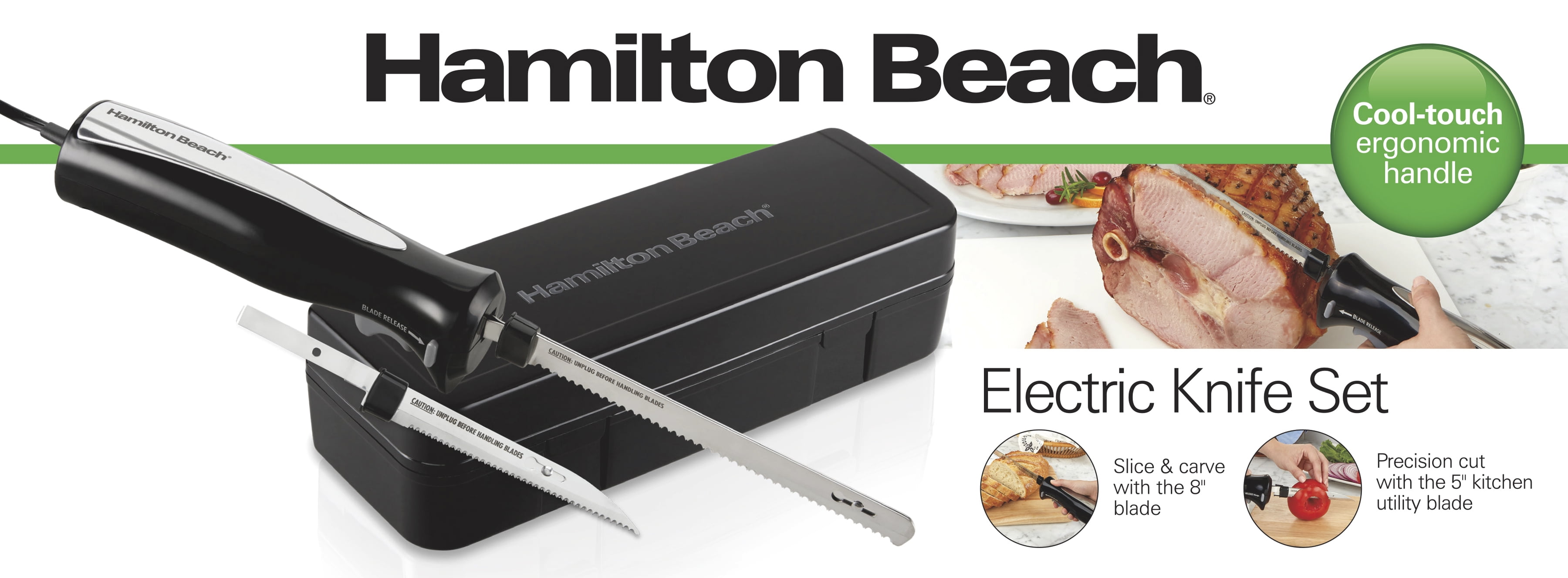 Hamilton Beach Electric Knife Set for Carving Meats, Poultry, Bread,  Crafting Foam & More, Reciprocating Serrated Stainless Steel Blades,  Ergonomic