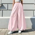 thumbnail image 2 of Casual Palazzo Pants, Women's Linen Wide Leg Split Skirt with Elastic Waist Drawstring, Soft Ice Silk Fabric Summer Loose Fit Comfortable Trousers for Beach Vacation 2025, 2 of 4