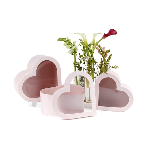 Set of 3-Heart Shaped Flower/Gift Boxes, Shiny Pearl Paper Finish