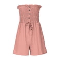 thumbnail image 6 of lcziwo Women's Tube Top Romper Summer Strapless Ruffle Drawstring Elastic Waist Short Jumpsuit Beach Travel Overalls Orange M, 6 of 9