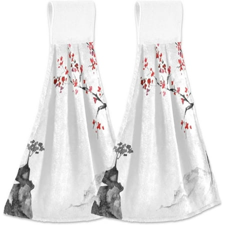

Hyjoy Hanging Kitchen Towel 12 x 17 Inch Ink Painting Towel Set 2 Pieces of Dry Towels for Kitchen Bathroom Laundry Room Table