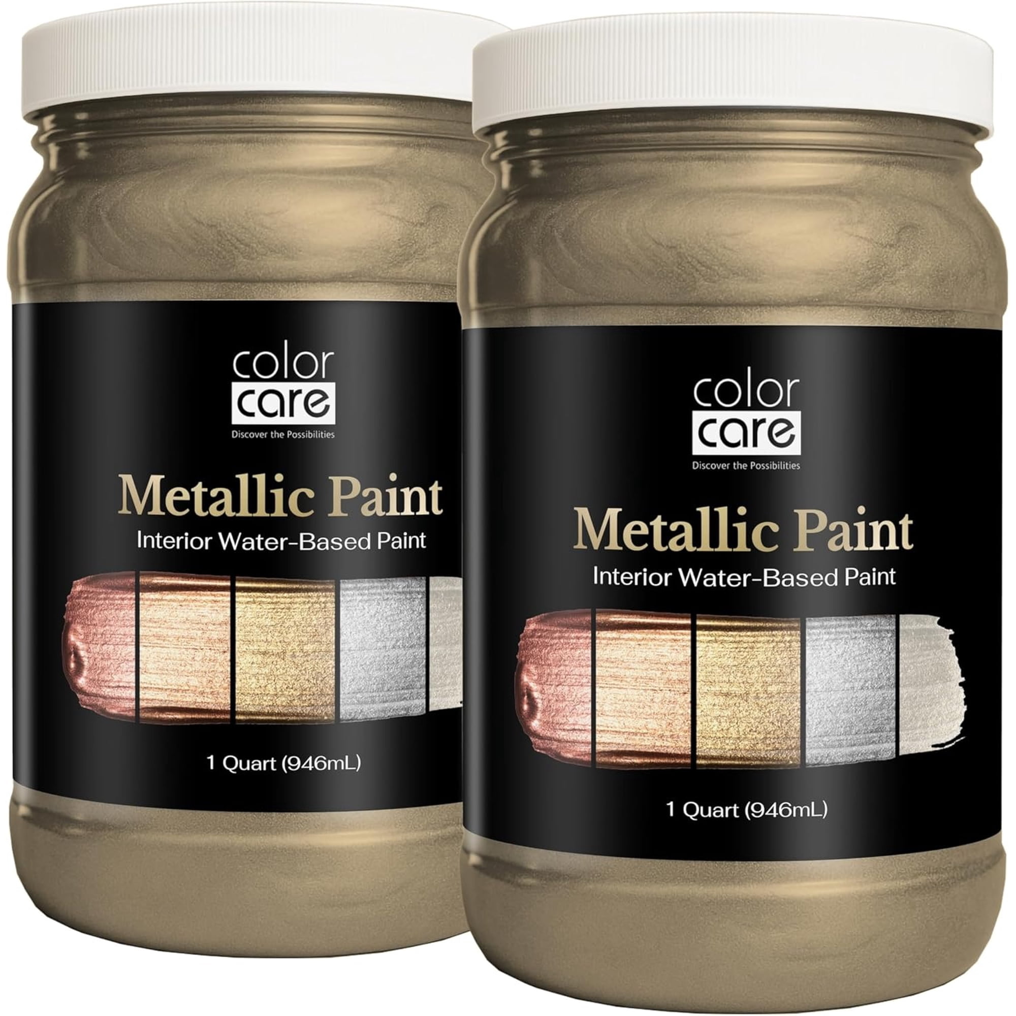 Color Care Metallic Paint, Water-Based Low-Odor Paint for Walls and Crafts, Champagne Satin, 1 Quart, 2-Pack