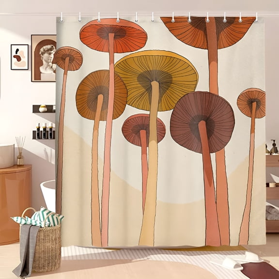 AUQ Vintage Mushroom Shower Curtain for Bathroom,Cute Modern Abstract Art Boho Shower Curtains,60s Retro Funny Nature Plant Mid Century Fabric Bath Curtain Modern Bathroom Accessories,70X75IN