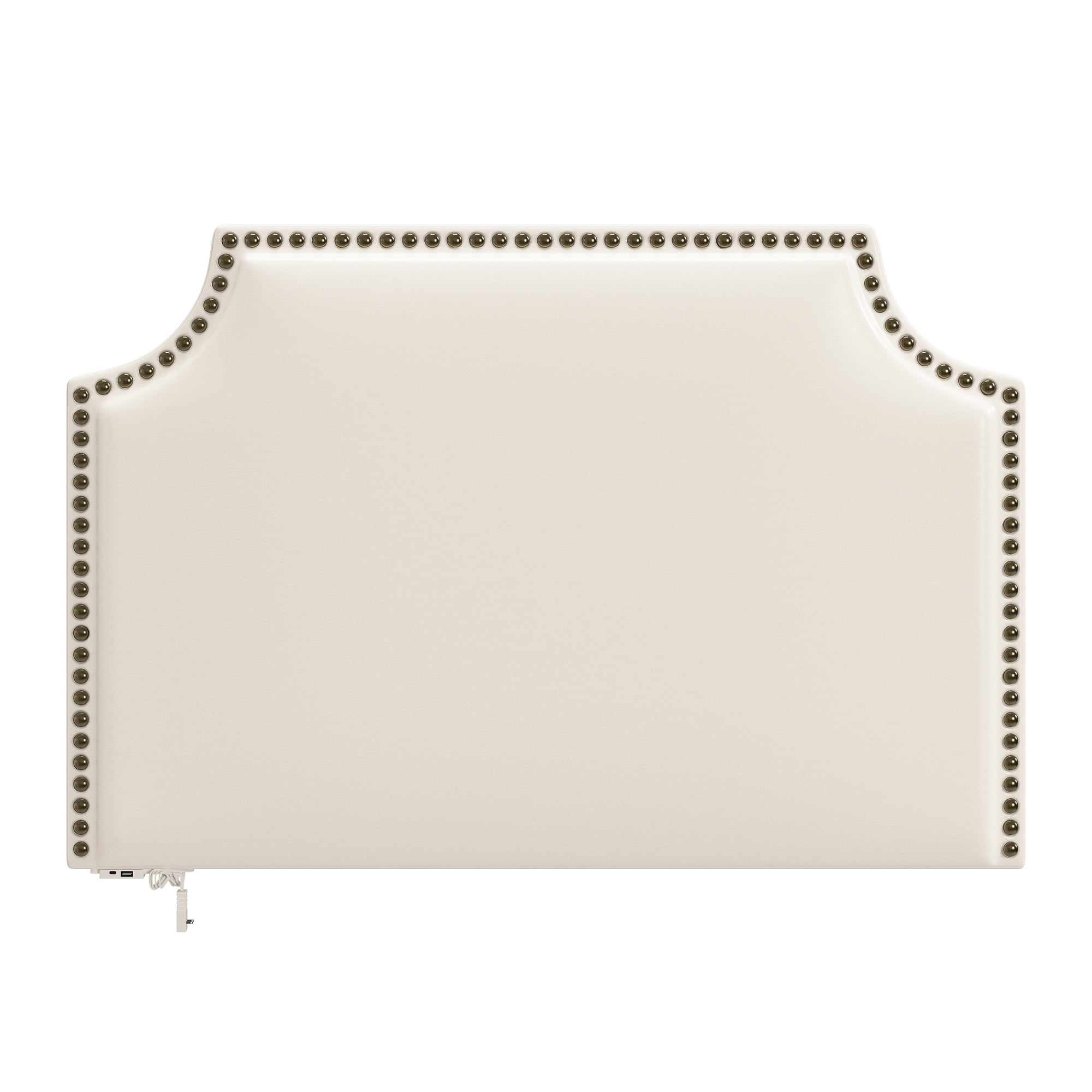 HH2 Home Hanging Twin Headboard with Nailhead and USB Charging, White Faux Leather