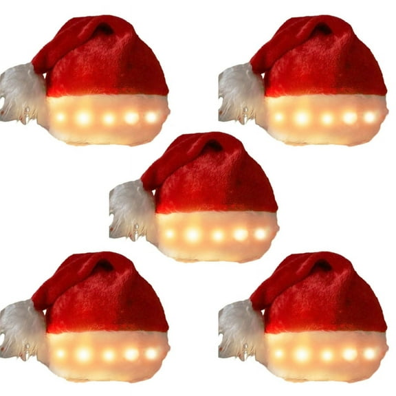 5Pcs/set LED Christmas Hat Festive Santa Hats Plush Peaked Cap with Lights Headwear for Holiday Parties and Gift Giving