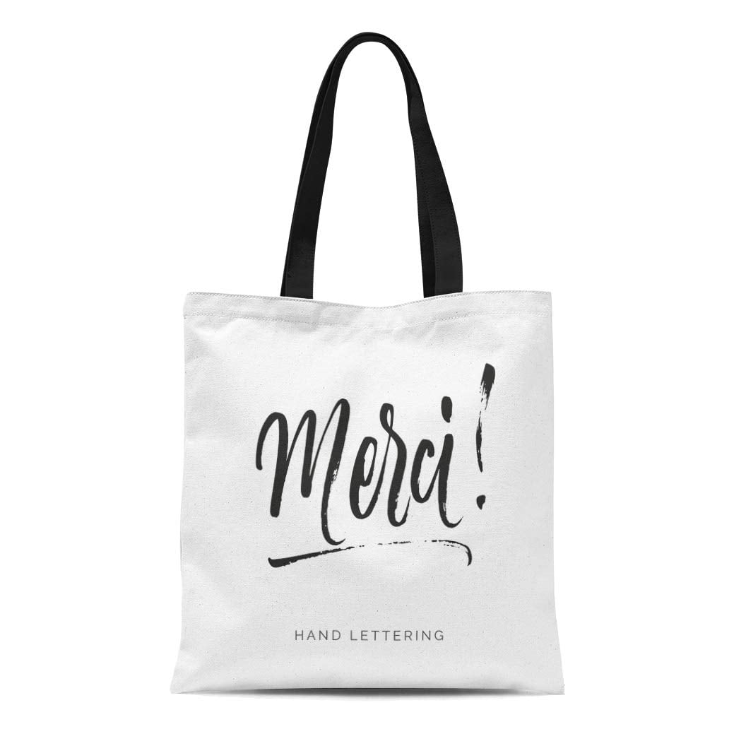 Laddke Canvas Tote Bag Merci French Word Meaning Thank You Custom Can Be Durable Reusable Shopping Shoulder Grocery Bag, Adult Unisex, Size: 14