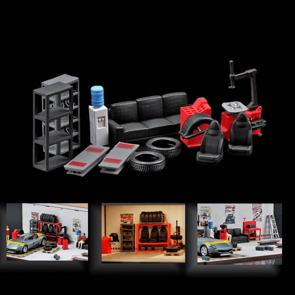 12pc Diorama 1:64 Scale Car Repair Model Set, Garage Workshop Tuning Scene Display Tool Model Accessories, Repair Props