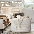 thumbnail image 3 of 108L Extra Large Blanket Basket, 25”x16”x16” Rectangle Woven Cotton Rope Baskets for for Living Room, Toy Storage with Handle- Light Yellow & White, 3 of 13