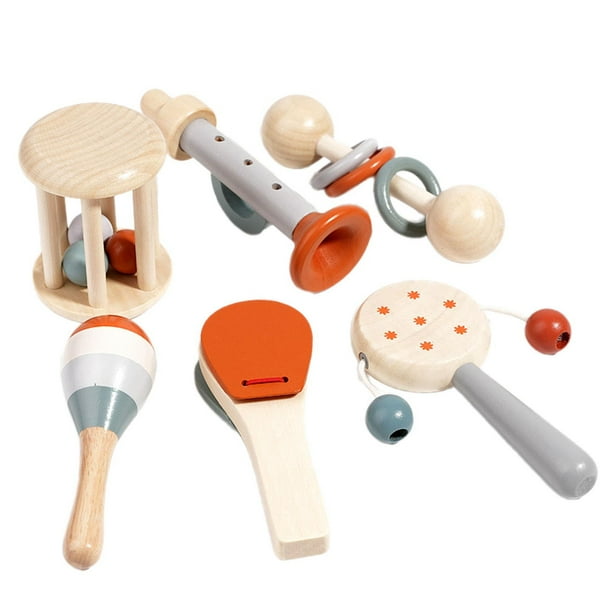 Juego de sonajeros de madera, sonajeros de mano, campana, juguetes de madera para aprendizaje temprano, juguete sensorial para bebés de 6 meses,