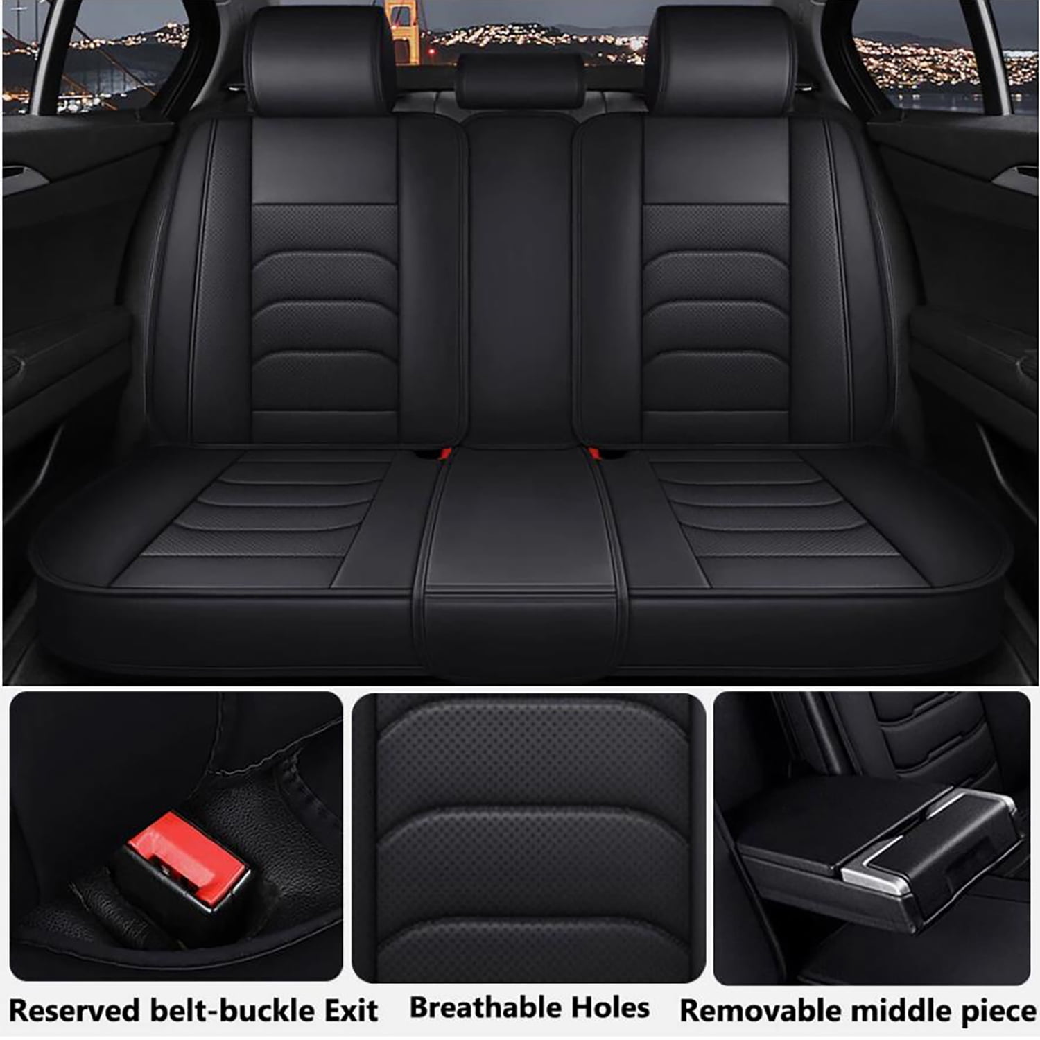 HuaGuan Fit for Nissan Rogue 2010-2025 Seat Covers - Full Set Waterproof Leather Car Seat Covers Compatible Airbag（5 Seat,Black）