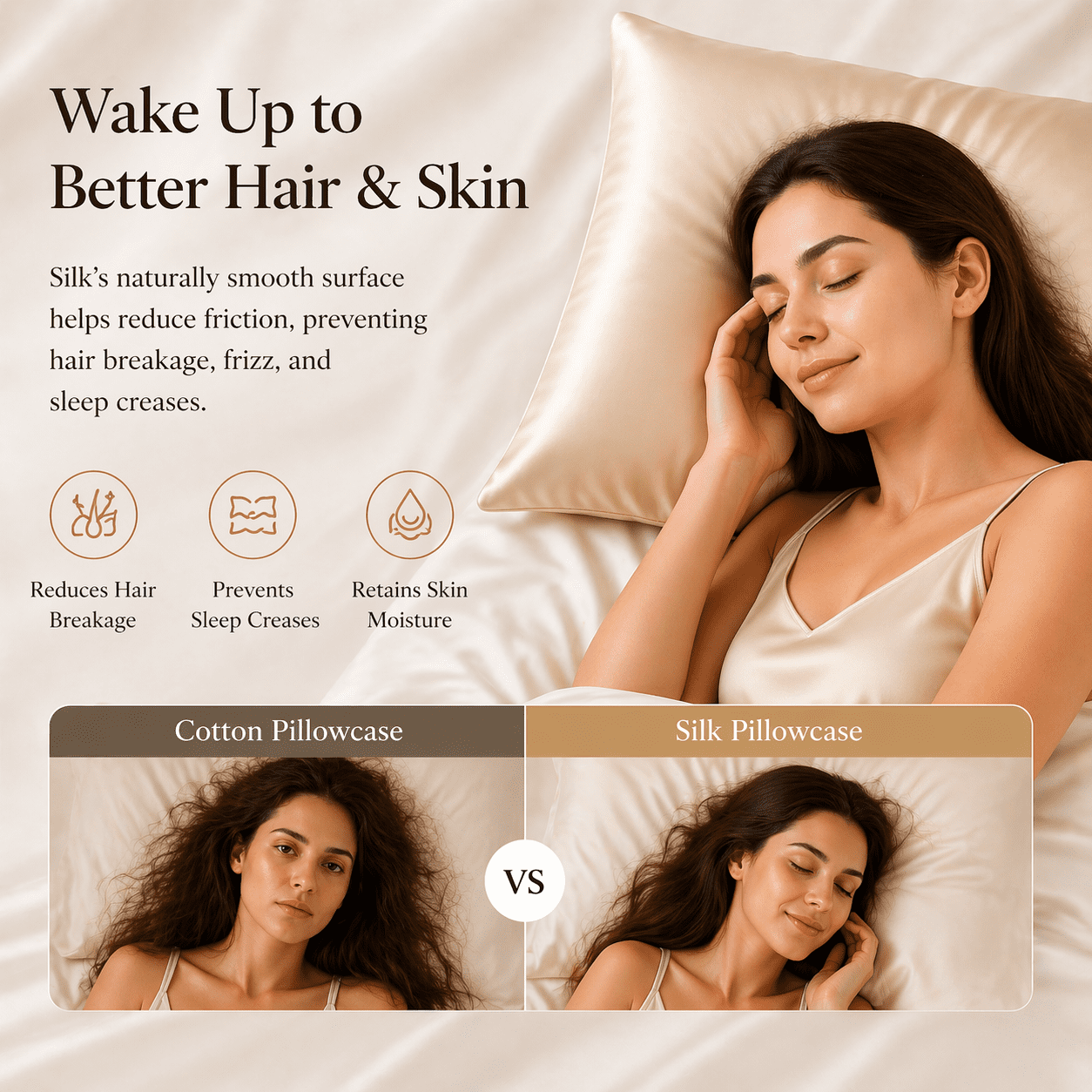 Beige Silk Pillow Cases Queen, 100% Mulberry Silk Pillowcase for Hair and Skin Made in USA, 22 Momme Silk Pillow Cover with Zipper, Anti Acne, Soft, 1 Pack 20"x30"