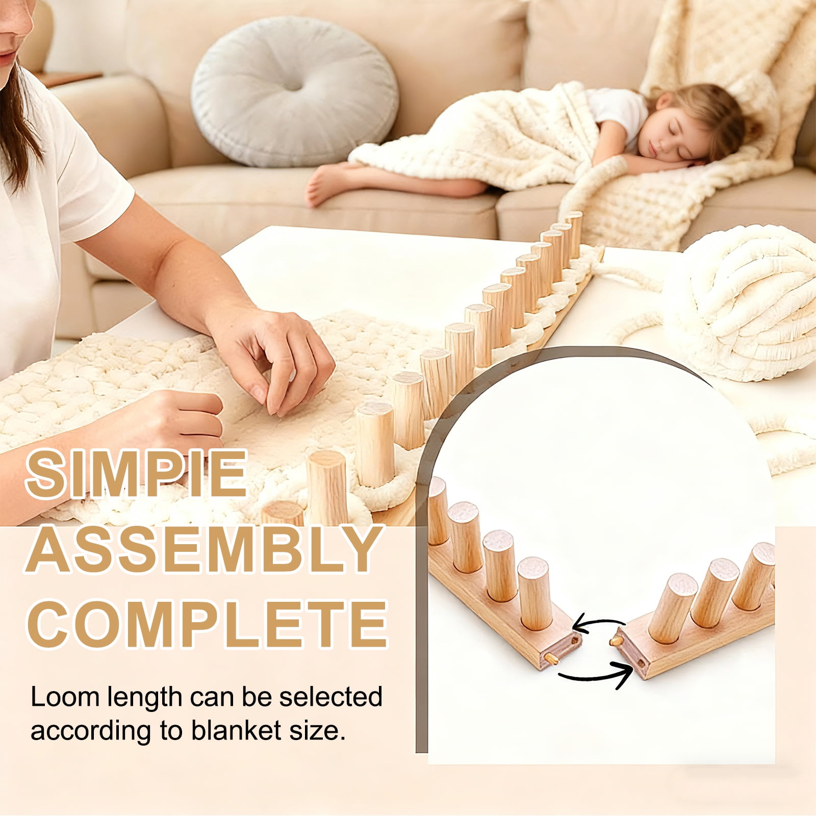 Wooden Chunky Blanket Loom, Portable Hand Knitting Loom, Expandable Connections for Beginners, Reusable for Bulky Yarn Crafts, Scarves ,Throw