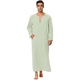 thumbnail image 1 of Camisón de algodón para hombre con cuello en V y abertura lateral, vestido largo con bolsillo Verde M, 1 of 5