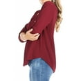 thumbnail image 2 of Women's Casual Solid Round Neck Loose Fit Roll Tab 3/4 Sleeve Shirt Blouse Tops, 2 of 6