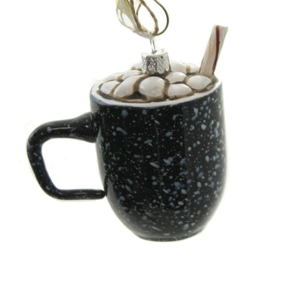 Holiday Ornament Campfire Cocoa Mug Glass Peppermint Marshmellow Go253