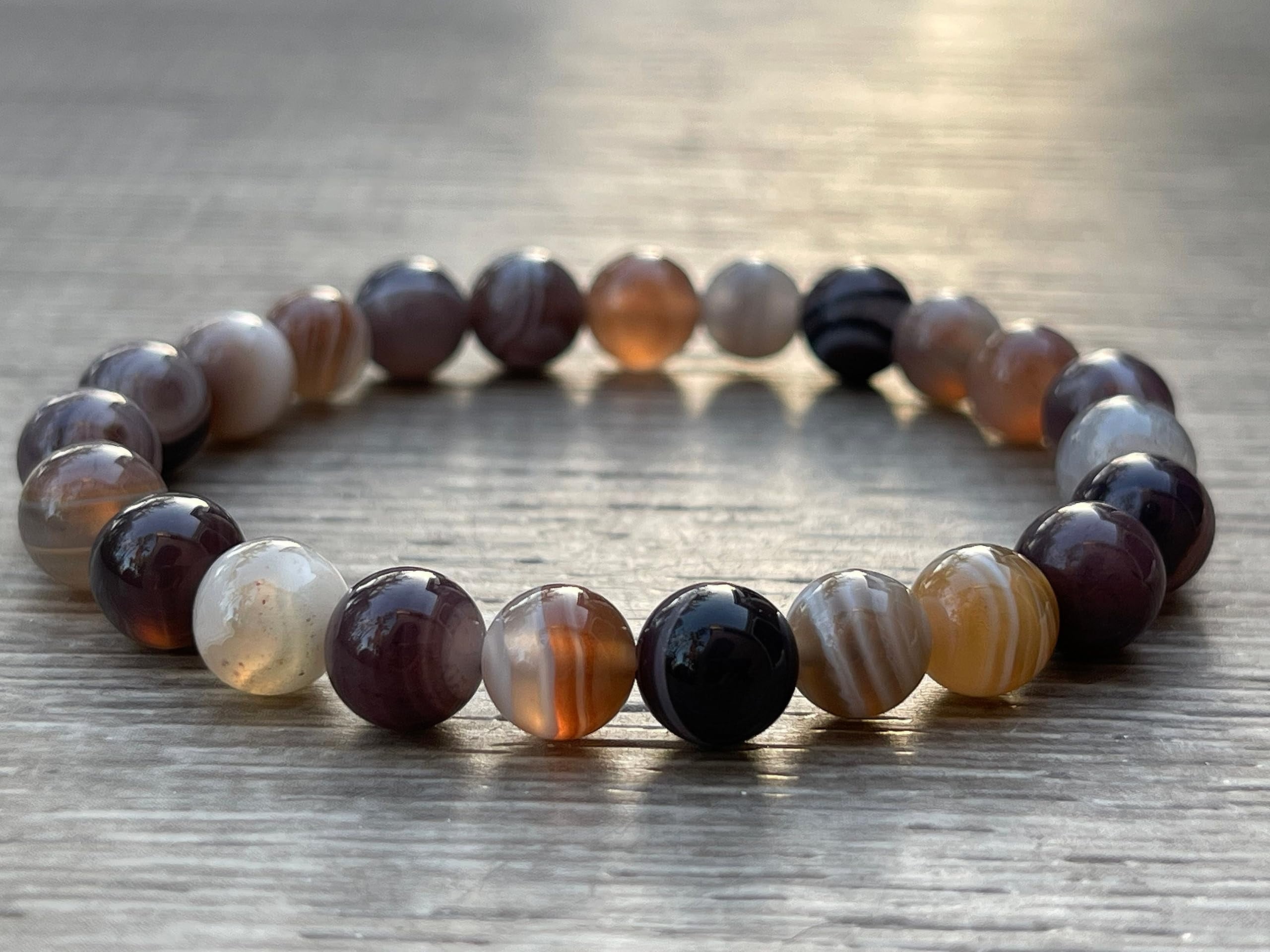 Botswana Agate Crystal Bead Bracelet 8mm, Wholesale Genuine Botswana Agate Stretch Gemstone Bracelet, Gift for Men & Women (3)
