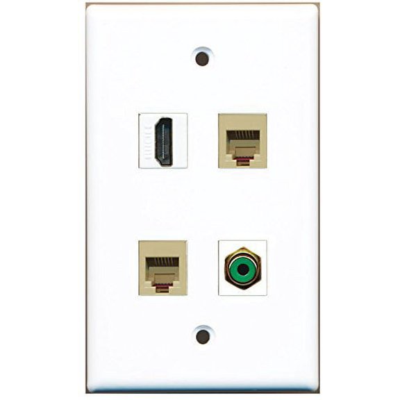 RiteAV - 1 Port HDMI 1 Port RCA Green 2 Port Phone RJ11 RJ12 Beige Wall Plate