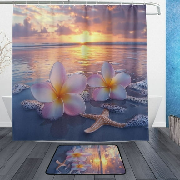 BZSMCE Shower Curtain and Bath Accessory Set,Tropical Serenity Pattern