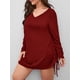 thumbnail image 5 of Vestido, Vestido de manga larga para mujer con cordón con cuello en V y minivestido de talla grande Abody borgoña/4X-grande, 5 of 7