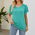 thumbnail image 2 of safuny s Womens Tops Solid Color Ruffle Shirt Comfy Casual Plus Size Clothes Pullover Dressy Loose Short Sleeve V-Neck Green XXL, 2 of 8