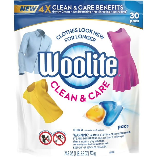 2 Pack Woolite Clean & Care, 30ct Laundry Detergent Pacs, for