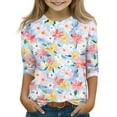thumbnail image 3 of Abcomgle Girls Tshirts 6-7 Years Old Summer 3/4 Sleeve Tshirts Toddler Daisy Flower Print Toddler T-Shirt Trendy Crewneck Cotton Linen Tee Tops Girls,9-10 Years, 3 of 4