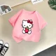 thumbnail image 3 of Bonita camiseta de verano de la marca de dibujos animados de Sanrio Hello Kitty Cate para niñas, camiseta de moda informal de calle, camiseta de cuello redondo para niñas, 3 of 5