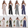 thumbnail image 2 of Women Long Jumpsuits Smocked Waist Lounge Pants Sweatpants Tracksuit Bottom Casual Trousers Pull On Wide Leg Haren Pants navy blue XXXL, 2 of 4
