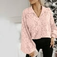 thumbnail image 4 of Timegard Button down Shirts for Women Lace Lapel Neck Long Sleeve Tops Blouse Fall Travel Loose Shirts, 4 of 8