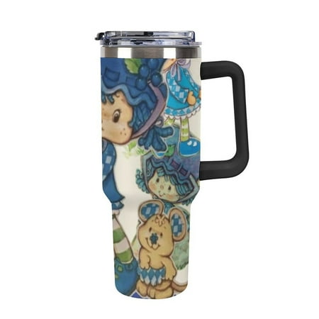 

Strawberry Shortca_ke Anime Tumbler with Handle Double Wall Stainless Steel Coffee Tumbler with Lid And Straw Leakproof Vacuum Insulated Water Bottle for Car Cold & Hot Drinks 40oz