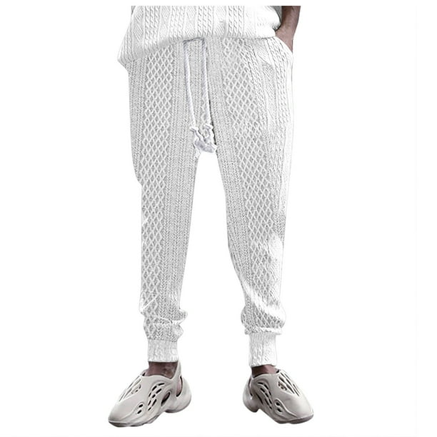 Pantalones informales con cordón jacquard para hombre: cintura elástica, corte holgado, estilo ejecutivo/otoñal, múltiples bolsillos, tejido de poliéster, diseño moderno.