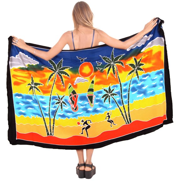 HAPPY BAY Women's Beachwear Summer Beach Wrap Bikini Wraps Sarong Swimwear Swim Cover up Skirt Bathing suit Swimsuit Pareo Coverups for Women One Size Blue, Palm Tree
