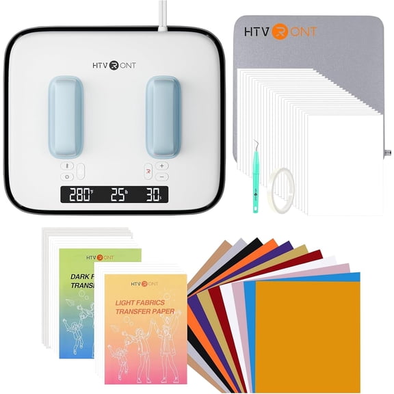 HTVRONT 12X10 Heat Press Machine Bundle - H10 12X10 Heat Press Machine & 52 Pcs Heat Press Supplies for Heat Press,Blue