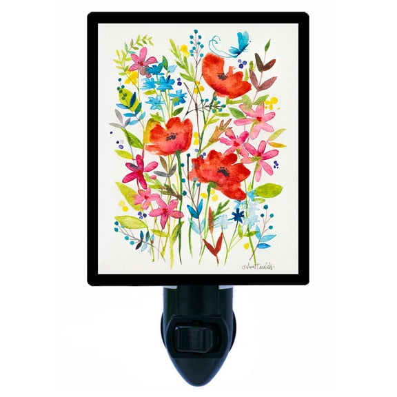 Night Light - Watercolor Flowers. | Flower and Garden Theme, Includes Free Switchable Insert, 4W Bulb, E12 Base