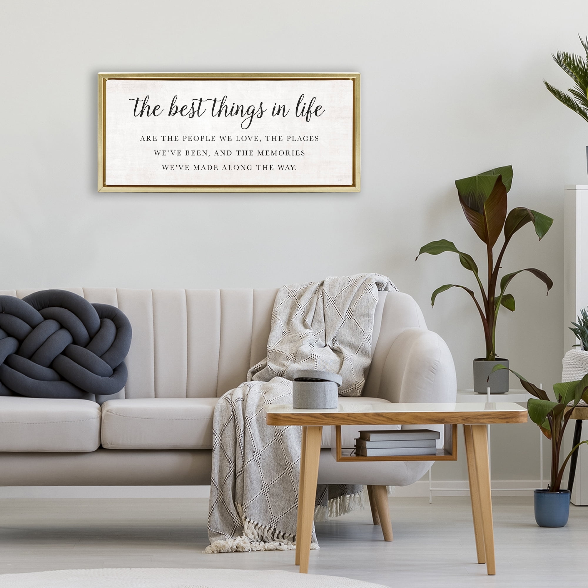Stupell Industries Best Things In Life Uplifting Gold Framed Floater Canvas Wall Art, design by Natalie Carpentieri