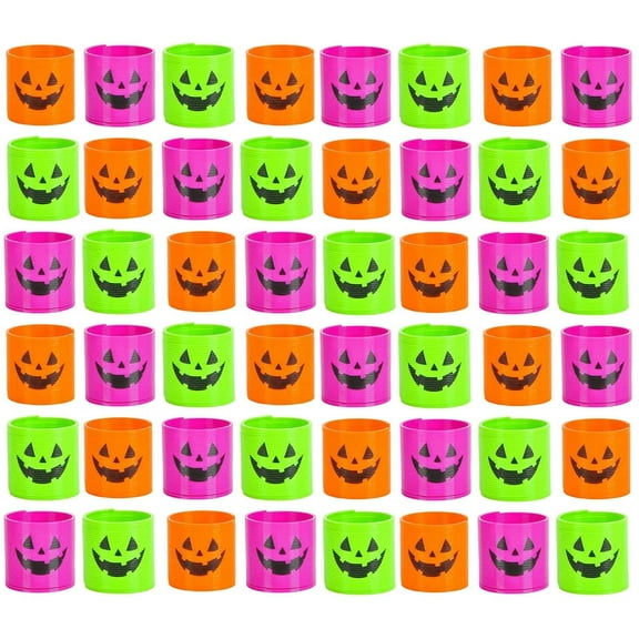 48 Piece Halloween Spring Coil Novelty Toys - Colored Pumpkin Jack O Lantern Party Favor - Trick or Treat Prize (4 Dozen)