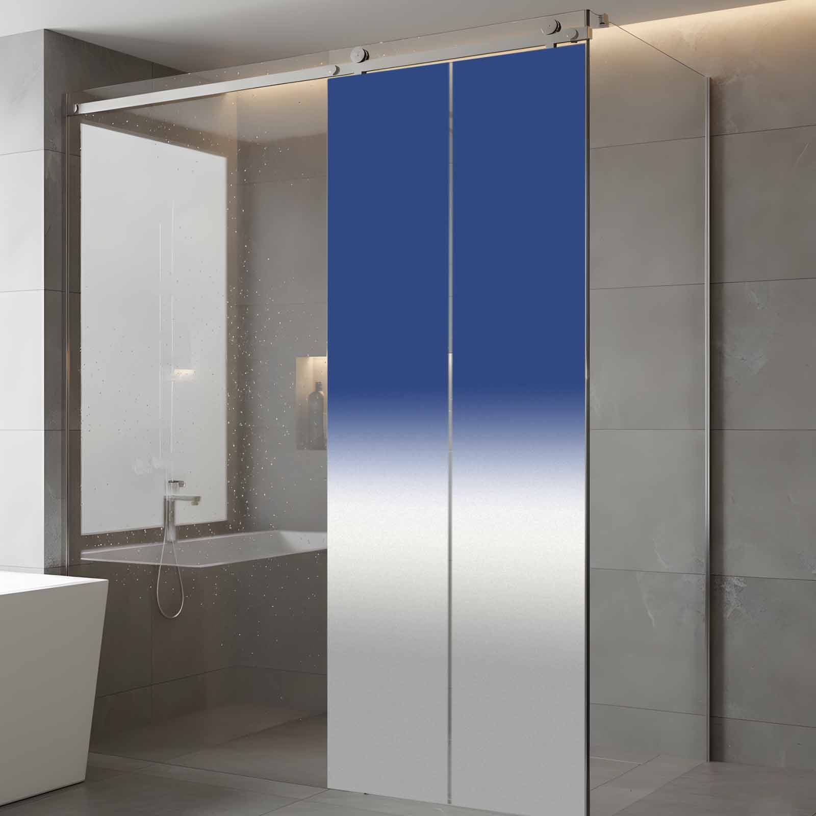 Navy Blue Grey Ombre Window Privacy Film, Modern Abstract Gray Gradient Frosted Glass Window Clings Static Cling UV Heat Blocking Reusable Door Sticker for Bathroom 23.6 x 59 Inch