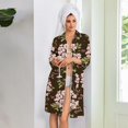 thumbnail image 4 of Women's Robes Zipper Lightweight Soft Womens Bathrobe Zip Up Front 3/4 Sleeve Knee Length Vintage Floral Print Loose Fit Bathrobe Nightgown with Pockets Pink XXXL, 4 of 7